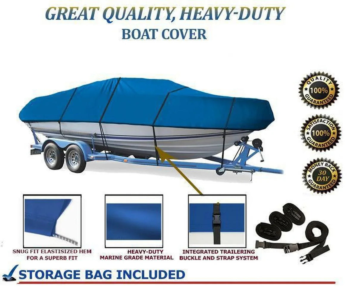 BLUE, GREAT QUALITY BOAT COVER Compatible for DELTA/GREGOR EAGLE 16 TC O/B 1996 1997