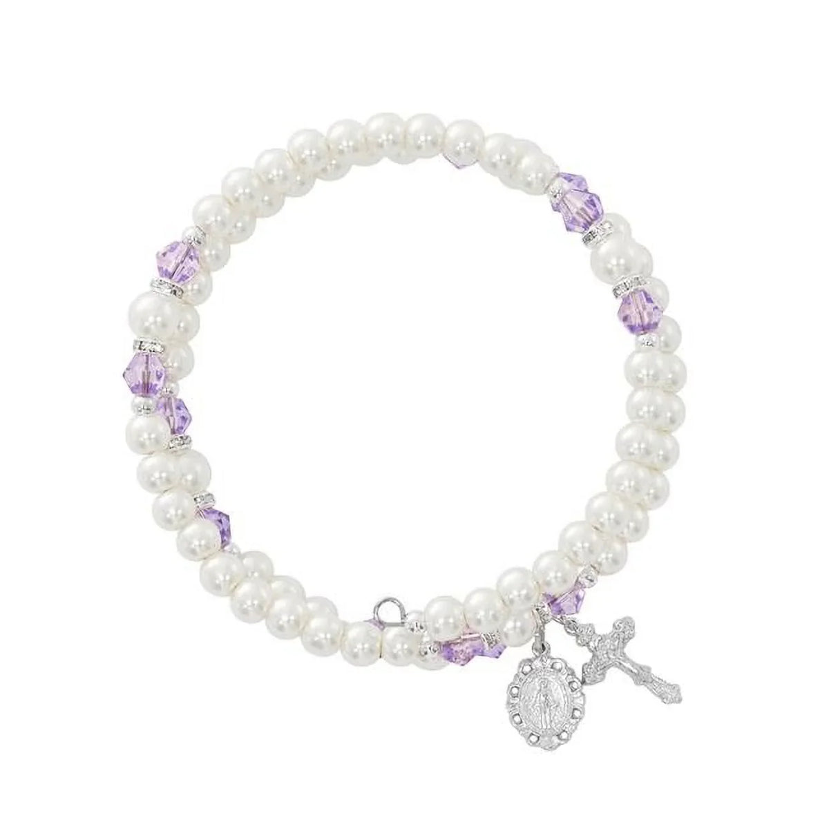 Mcvan BR7AM June Amethyst Crystal & Pearl Beads Sizetretch Bracelet
