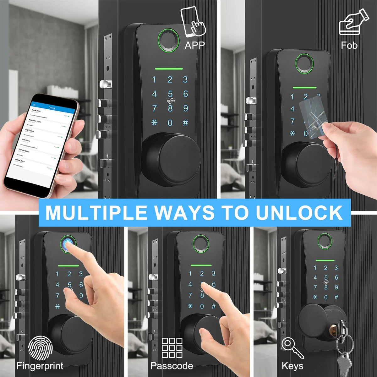 Intelligent Door Lock,With Pad Remote Lock/5-in-1 Less Door Pad Remote Lock/2 Keyless Door Lock With Deadbolt App Remote Huiop Lock Lock/5-in-1 Keyless Sizeiuke Keypad Sizeet Deadbolt