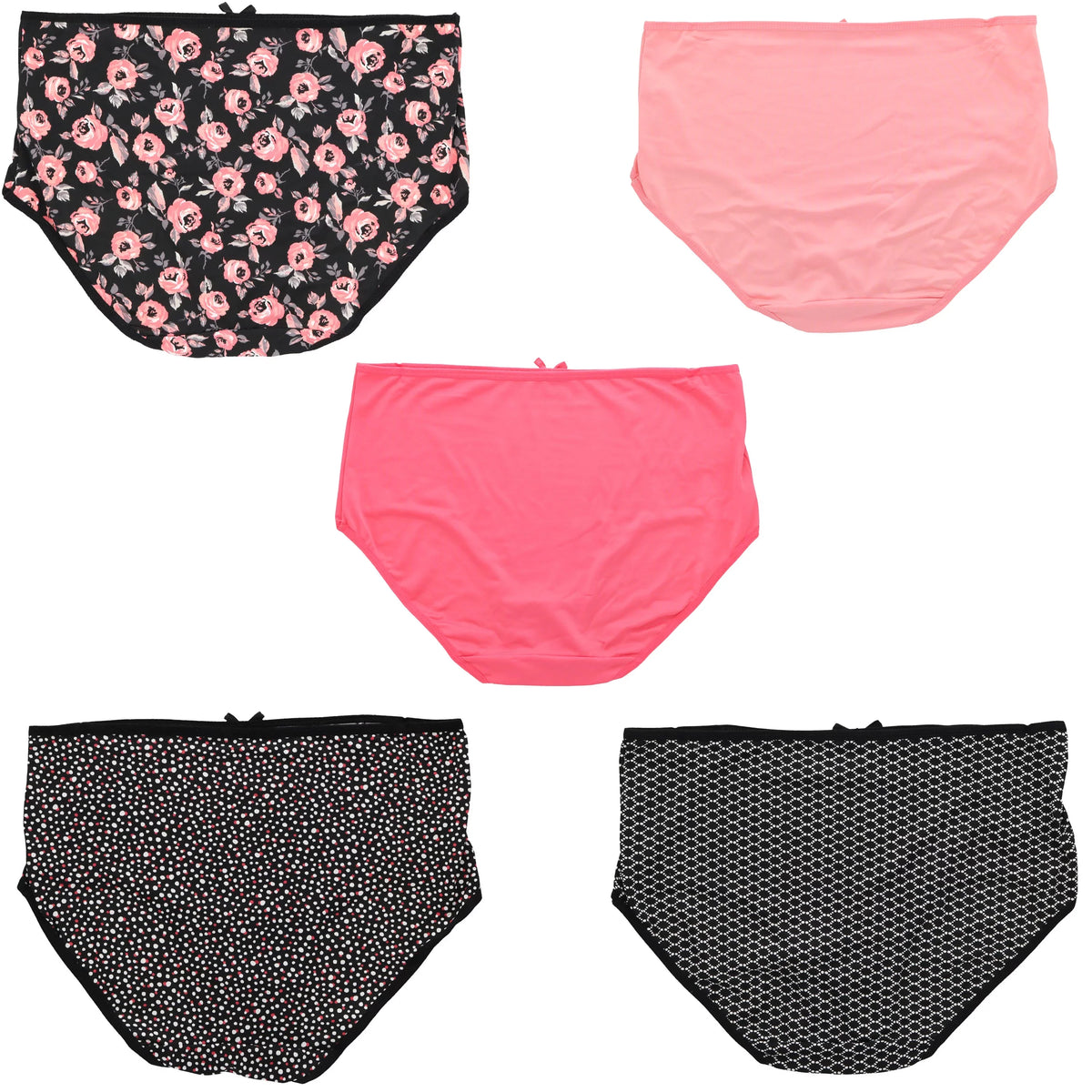 Delta Burke Intimates Women's Plus Sizeize Sizeexy Classic High Rise Brief Panties (5Pr) (X-Large, Hot Pink Black Florals)