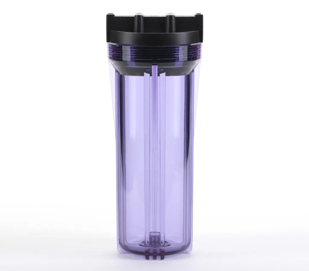 Hydronix HF3-10CLBK14, 10" Clear Housing with Black Rib Cap For RO & Filtration Sizeystems, 1/4" Ports