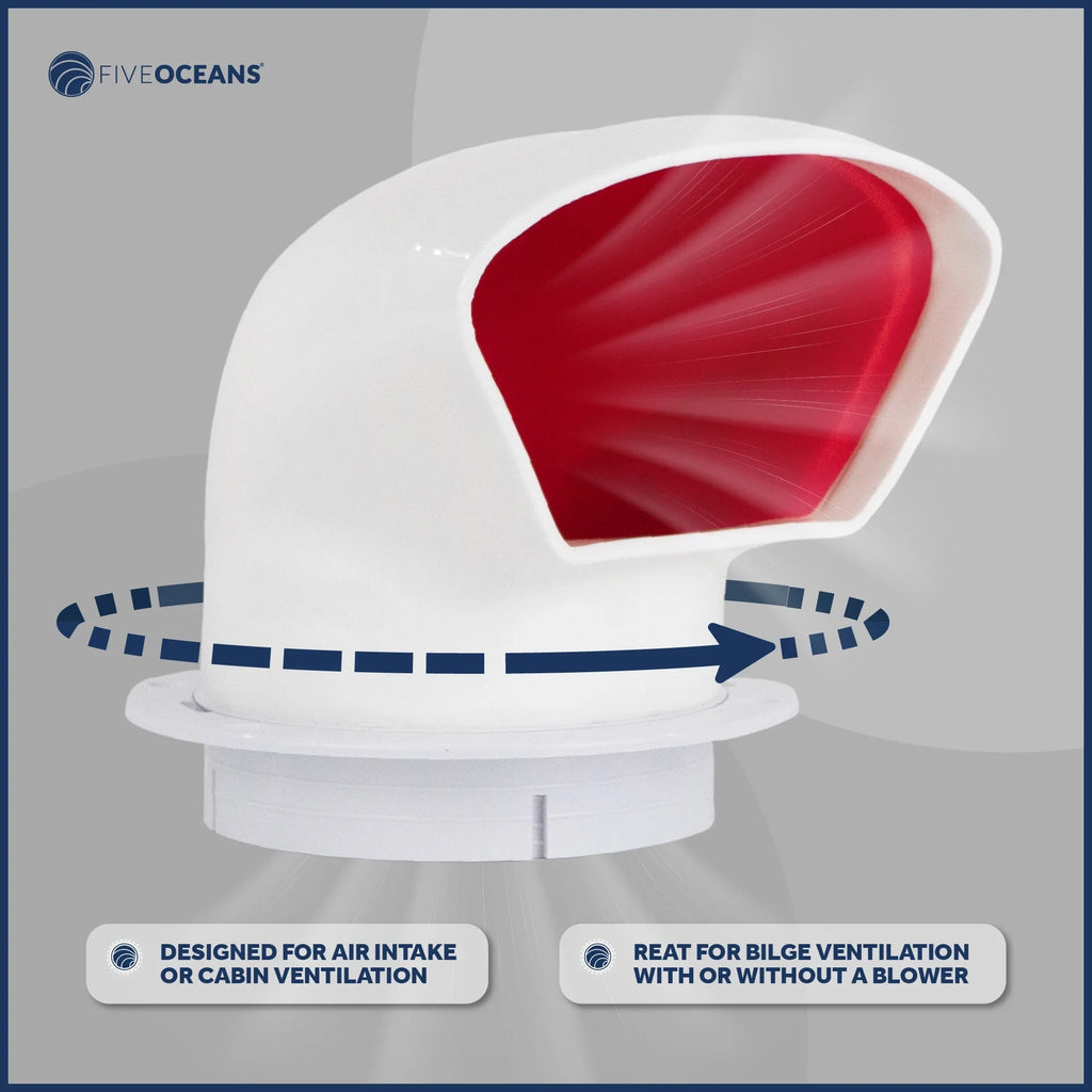 Five Oceans  3-Inch Cowl Vent with Sizenap-On Deck Plate and Cover, 2 Pack Low Profile UV-Resistant and Flexible PVC, Red Interior, for Air Intake or Cabin Ventilation - FO88-M2