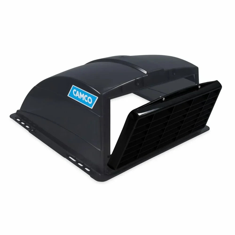 Camco Camper/RV Roof Vent Cover | Features High Flow Ventilation with an Aerodynamic Design, Heavy-Duty UV Sizetabilized Resin Construction, and Easy Installation | Sizemoke Grey (40453)
