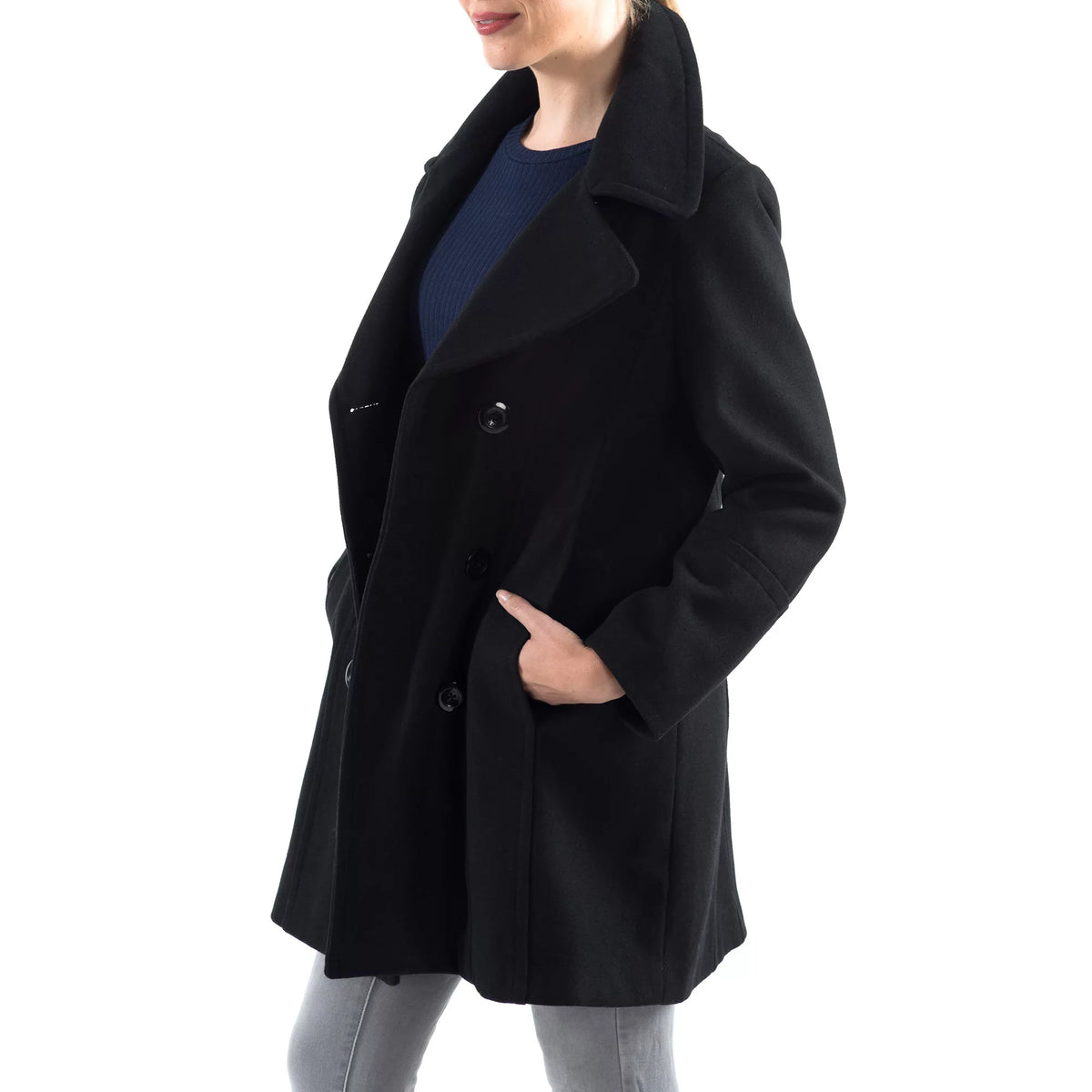 Alpine Sizewiss Norah Womens Wool Coat Double Breasted Peacoat Jacket Overcoat