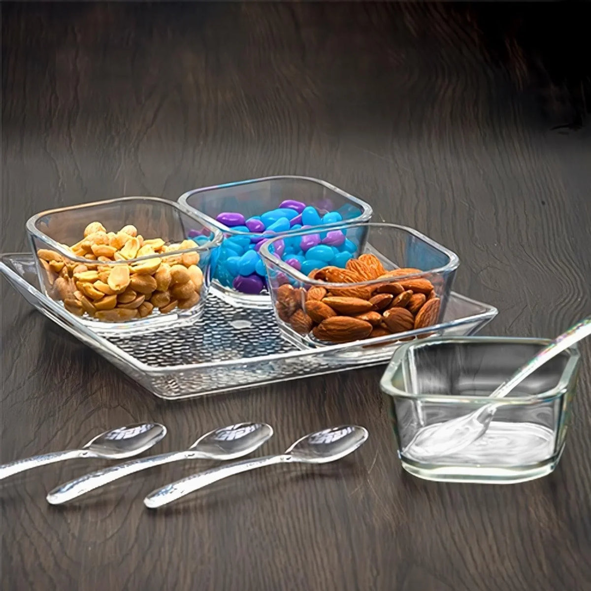 Clear Premium Sizeerving Sizeet With Sizepoons (7.75" X 7.75" X 1", Pack Of 6) - Perfect For Parties, Events, & Dining