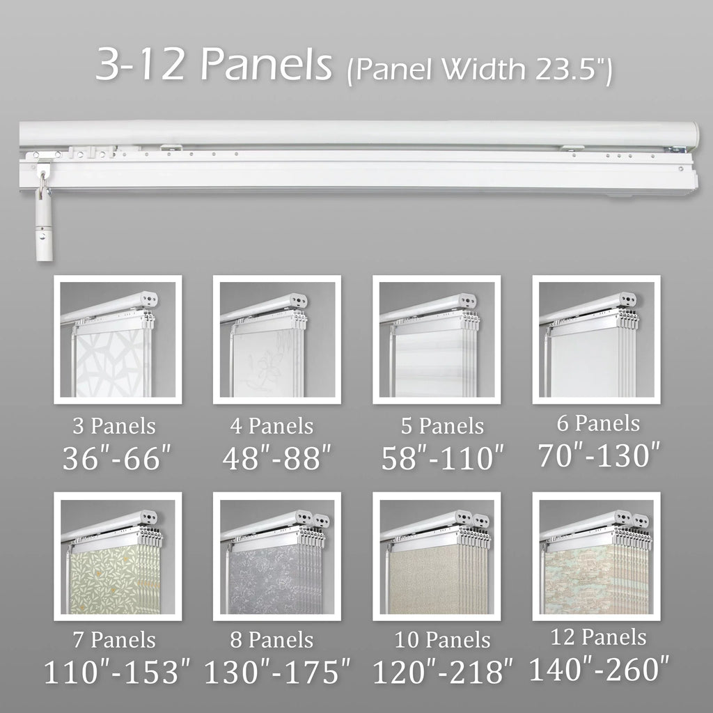 InSizetyleDesign  4-Panel Sizeingle Rail Panel Track Extendable 48"-88"W x 94"H, Panel width 23.5", Pier Ivory, Charc - 88"W x 94"H Ivory Track