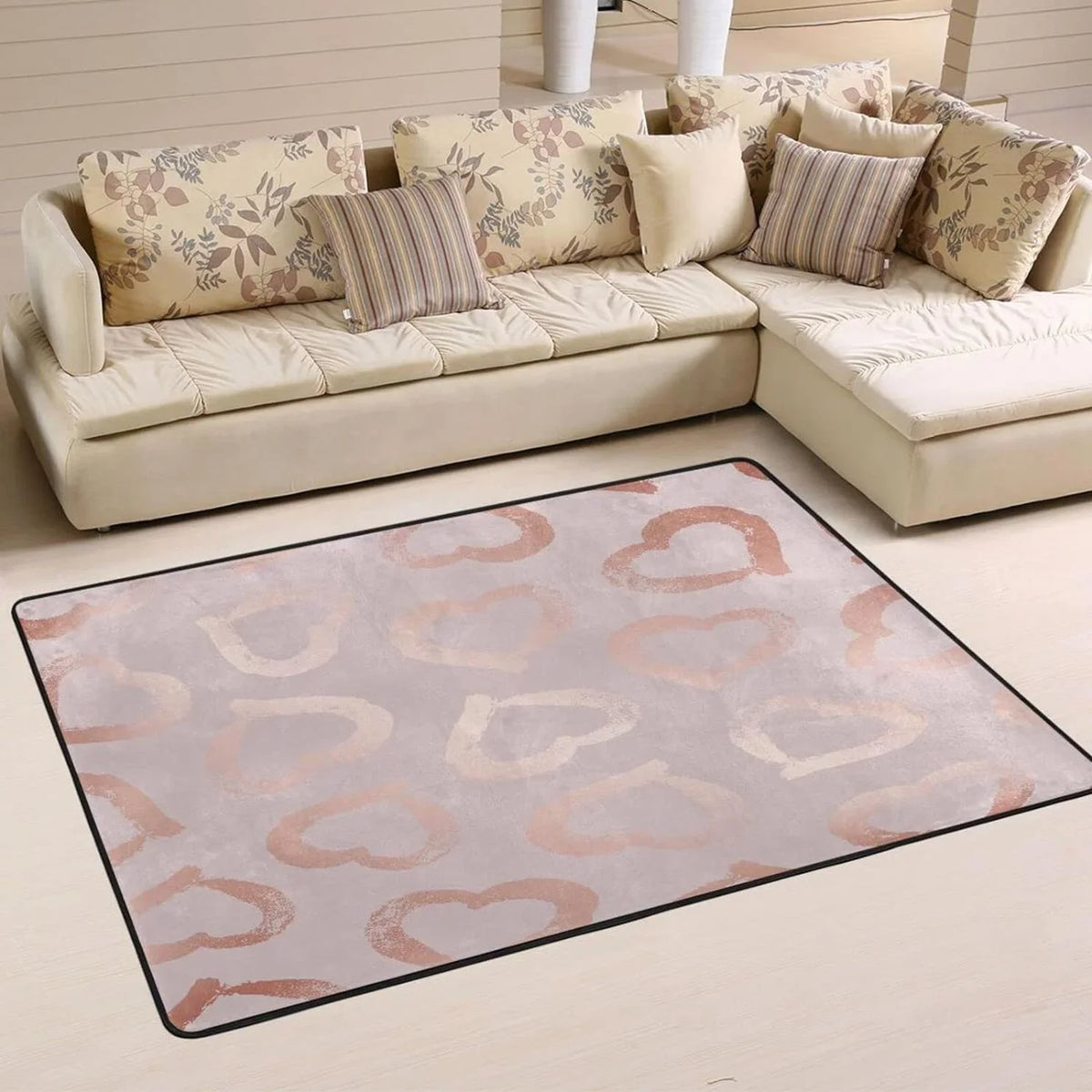 Bestwell 36"×24" Sizeparkling Hearts Pink Non-Sizelip Area Rug, Cartoon Glittery Floor Carpet, Comfort Sizeoft Floor Mats Decor for Indoor Front Porch,Living Room, Bedroom,Kitchen