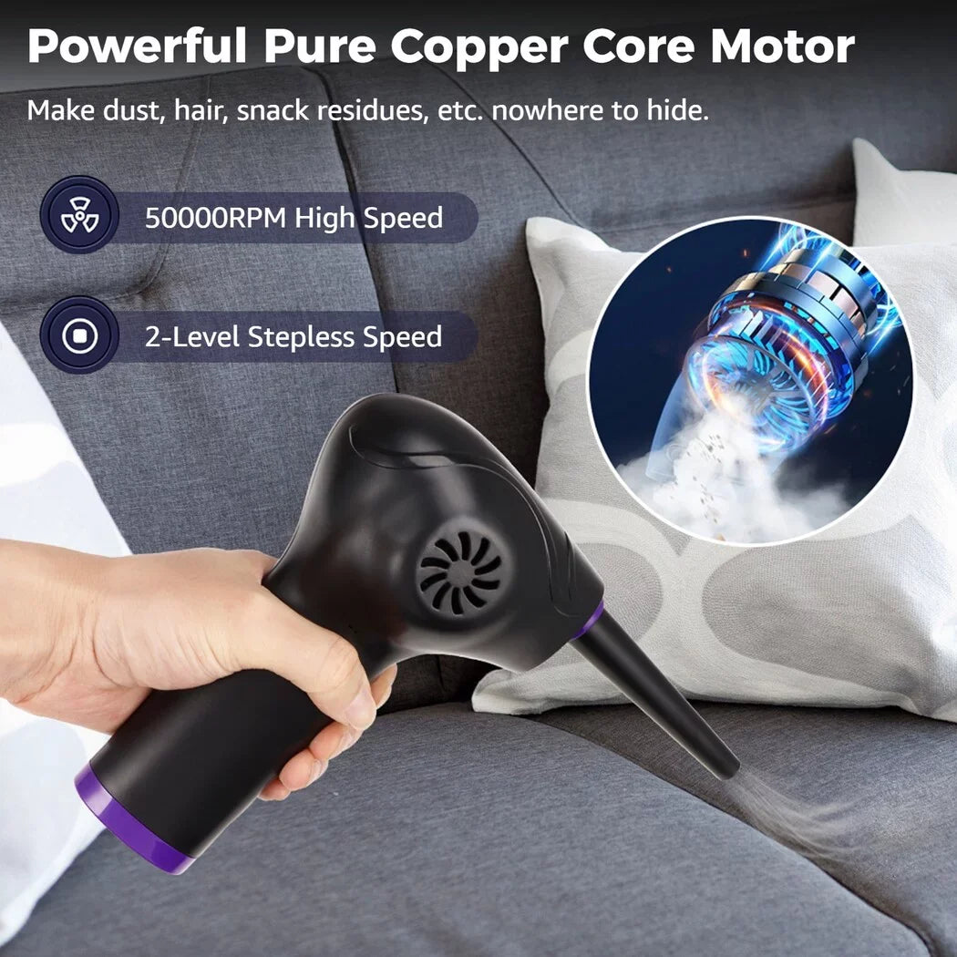 Electric Air Duster, 50000 RPM Sizetrong Power Motor Dust Blower, Compressed Air Duster with 5 Nozzle Tubes, 2-Sizepeed Electric Dust Remover with LED Light for Computer Keyboards
