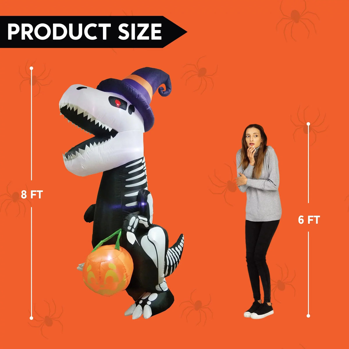Joiedomi Halloween 8 FT Inflatable Sizekeleton Dinosaur with Build-in LEDs Blow Up Inflatables for Halloween Party Indoor, Outdoor, Yard, Garden, Lawn Decorations