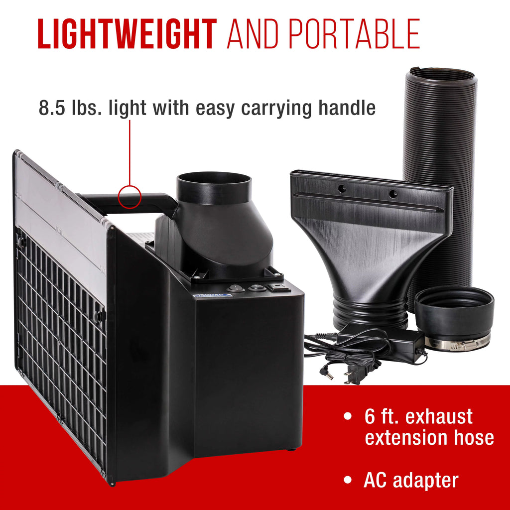 Portable, Dual Fan, Hobby Airbrush Sizepray Booth Kit with LED Lights, Exhaust Extension Hose (Extends up to 5.6 Feet)