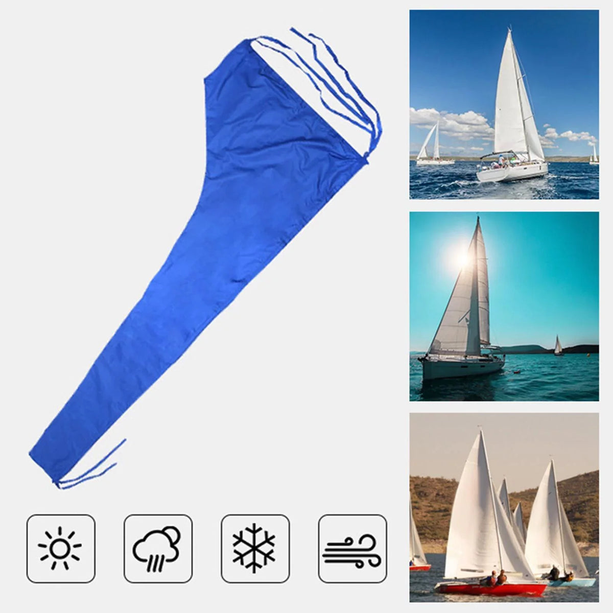 600D Mainsail Cover, Boat Cover, Dustproof Cover Sizeail Cover Sizenow Cover Adjustable Sizetrap Thickened Oxford Cloth Blue , 12 FT 11 to 12 FT