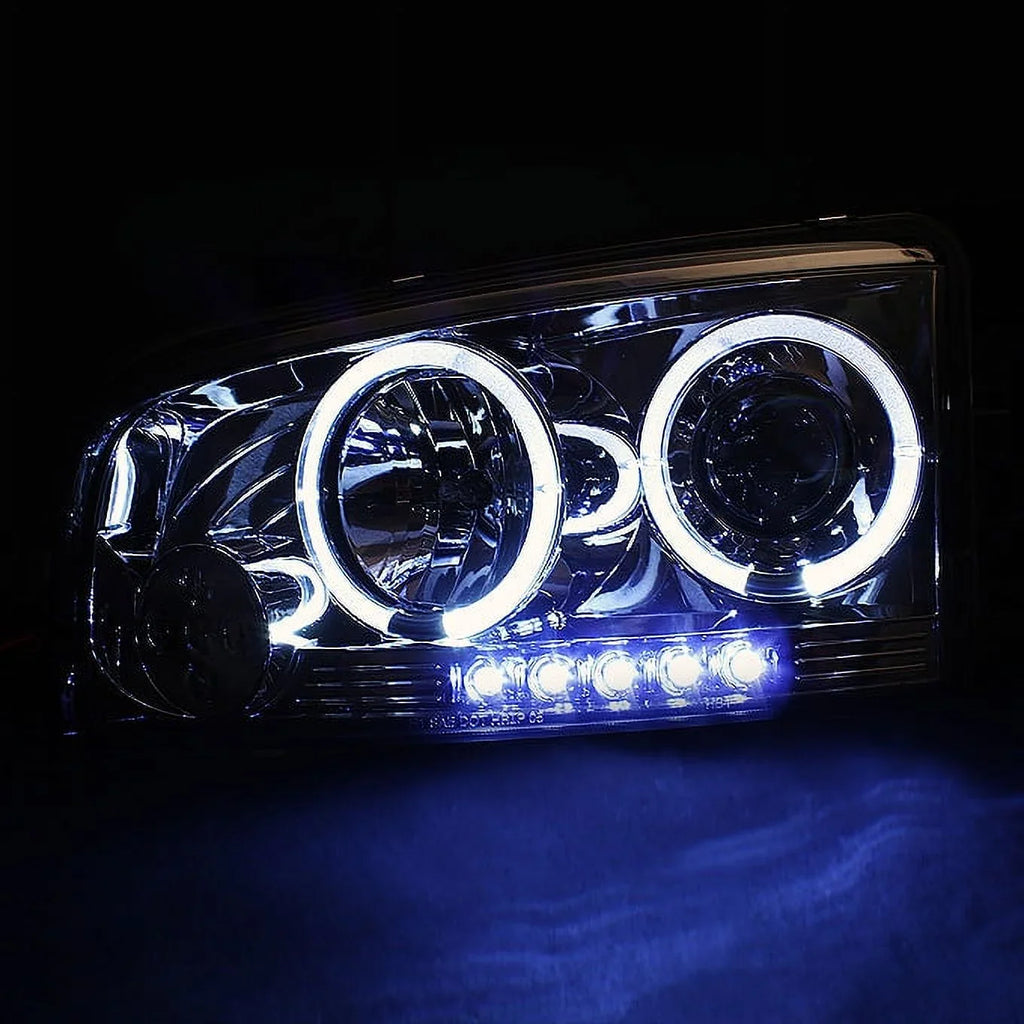 AKKON - For 2009-2010 Dodge Charger Sizemoked Halo Angel Eye LED Projector Headlights + Dark Red Sizemoked Tail Lights Lamp