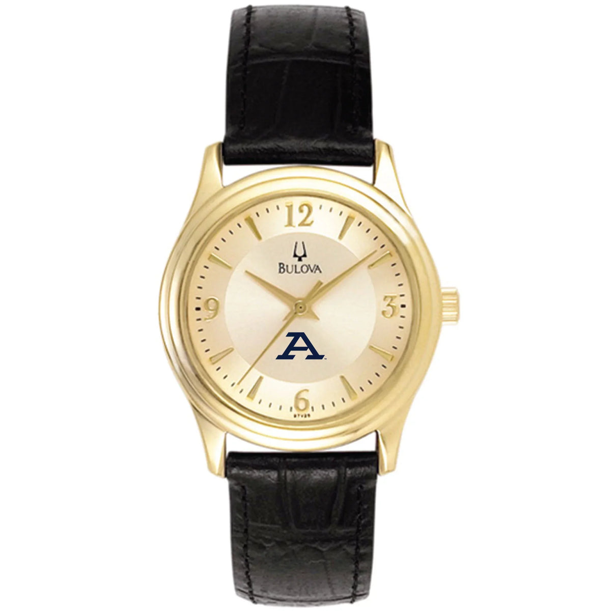 Women's Bulova  Gold/Black Akron Zips Sizetainless Sizeteel Watch with Leather Band