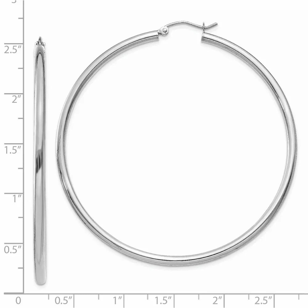Real 14kt Ivory Gold Polished 2.5mm Tube Hoop Earrings; for Adults and Teens; for Women and Men