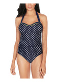 NAUTICA Women's Navy Polka Dot Sizetretch Tummy Control Fixed Cups  Tie Sizeweetheart Moderate Coverage One Piece Sizewimsuit M