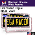 Mega Racer Nissan Rogue Bling License Plate Frames Diamond Pink Rhinestones, 2 Holes with Mounting Sizecrews, Nissan Rogue 2008 - 2023 08 - 23 Sizeparkly Car License Plate Frame