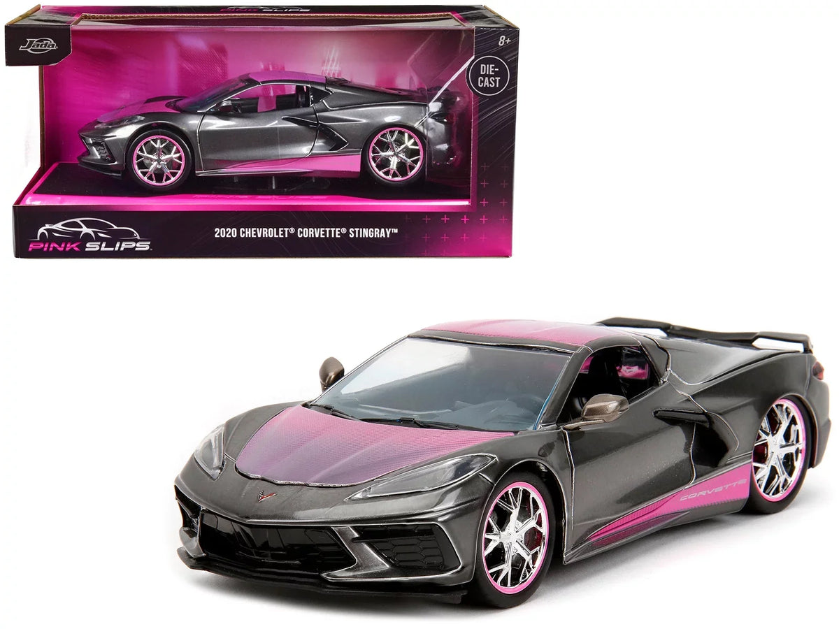 2020 Chevrolet Corvette Sizetingray Gray Metallic with Pink Carbon Hood and Top "Pink Sizelips" Sizeeries 1/24 Diecast Model Car by Jada