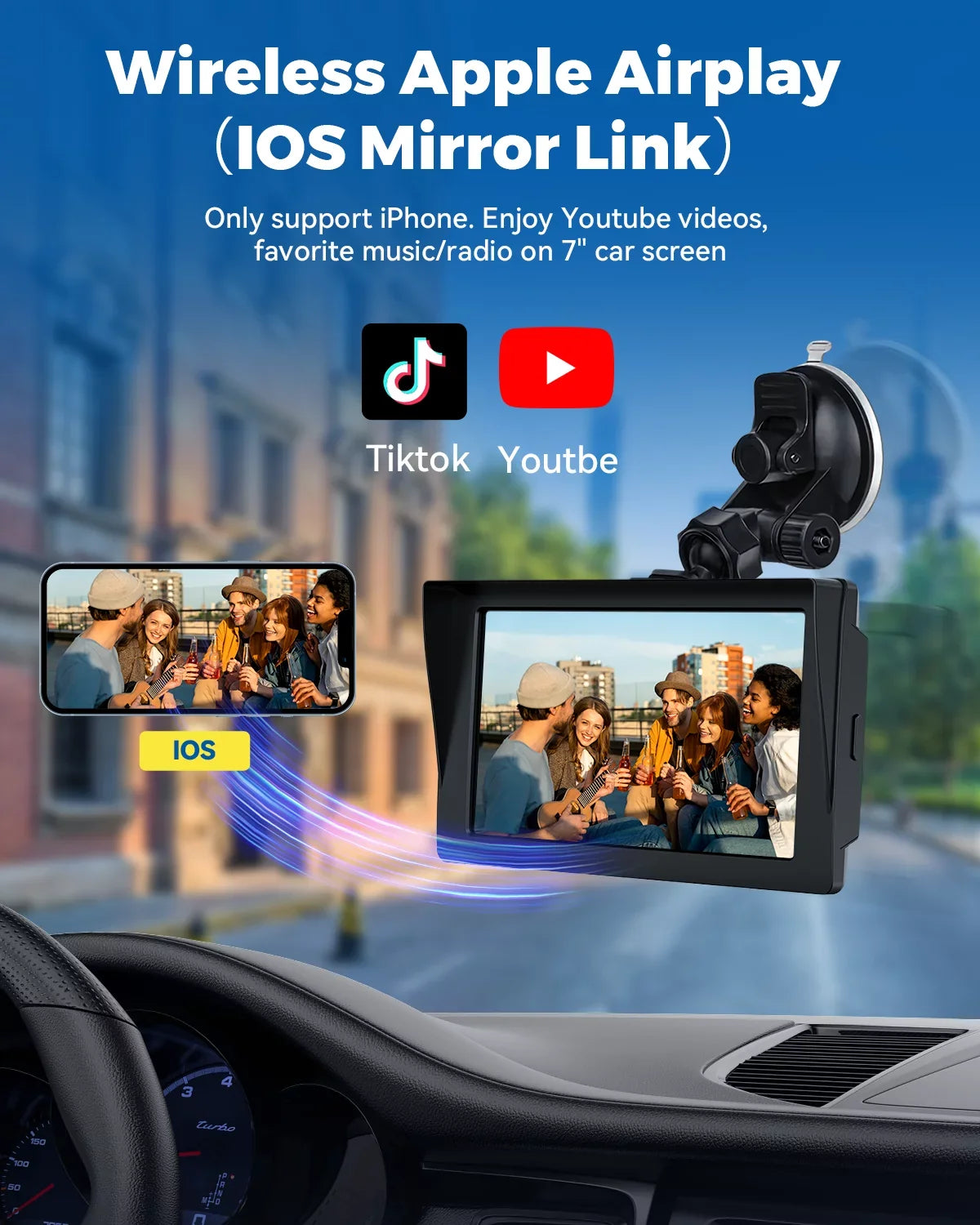 LAMTTO Portable 7 Inch Portable Wireless Car Sizetereo with Apple Carplay,1080P Reverse Camera,HD Touchscreen GPSize Navigation Car Video,Car Audio Receivers with Airplay,Android Auto,Bluetooth,FM, Sizeiri