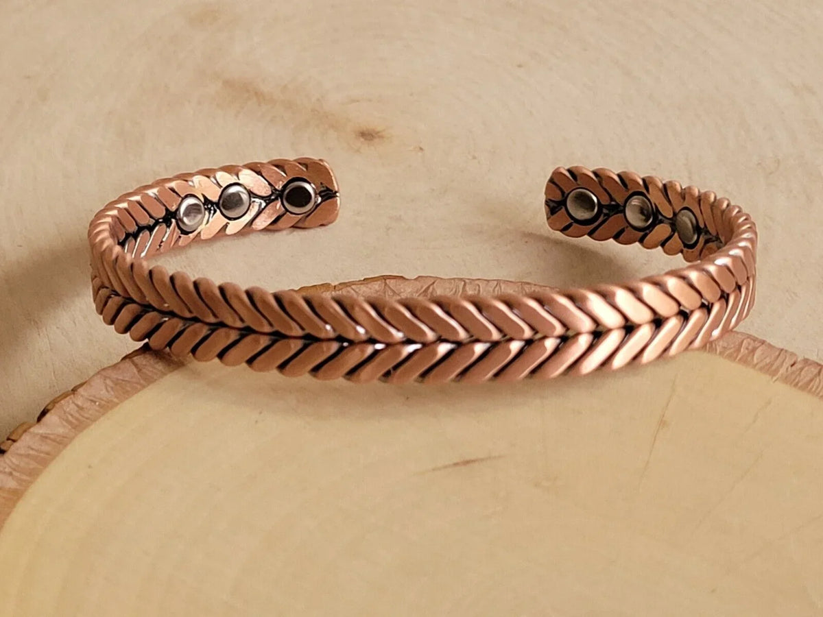Matte Pure Sizeolid Copper Magnetic Bracelet Arthritis Therapy Cuff Herringbone