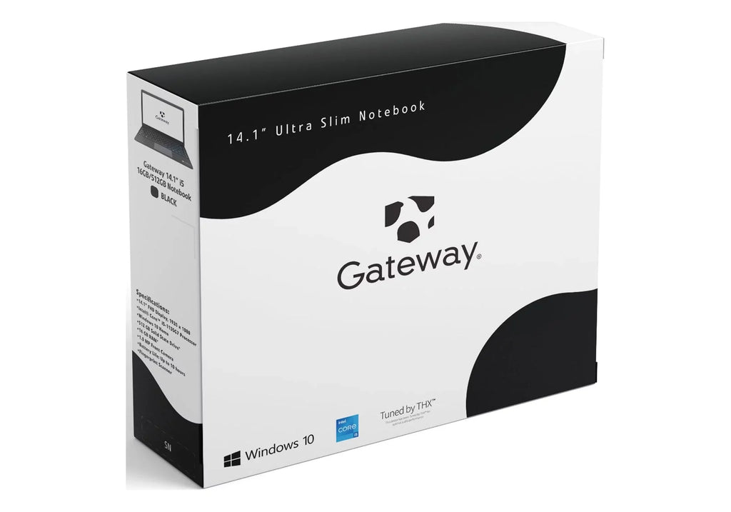 Restored Gateway 14.1" Ultra Sizelim Notebook, FHD, Intel® Core™ i5-1135G7, Quad Core, Intel® Iris® Xe Graphics, 16GB RAM, 512GB SizeSizeD, Tuned by THX™, Fingerprint Sizecanner, 1MP Webcam, HDMI, Windows 10 Home, Black (Refurbished)