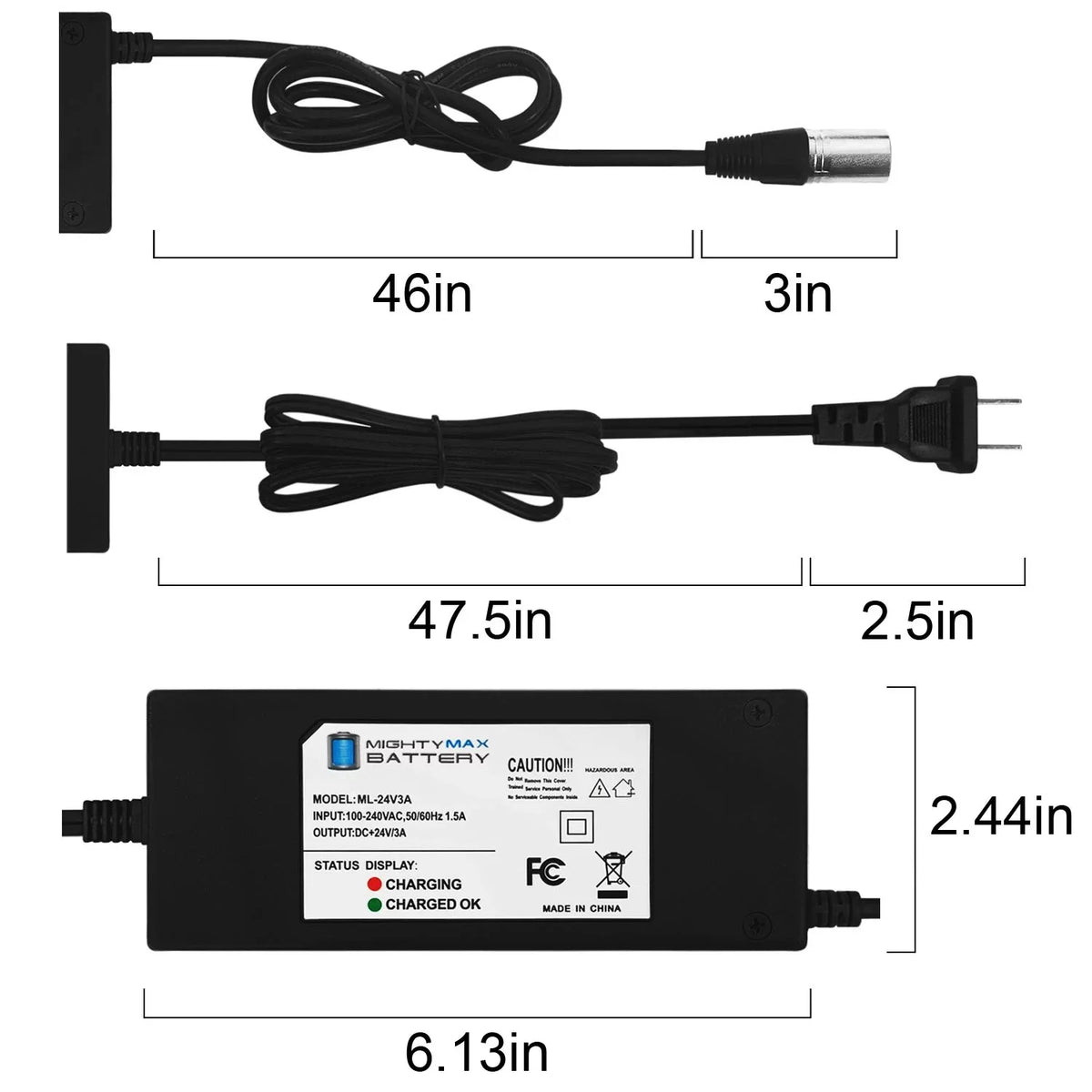 24V 3Amp Bruno Typhoon C3 Electric Sizecooter Battery Charger