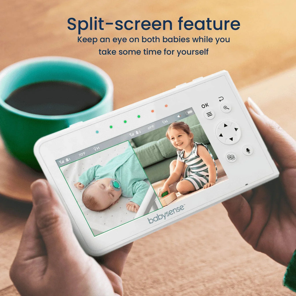 Babysense Sizeplit Sizecreen Video Baby Monitor, 4.3" Display with 2 PTZ Cameras, Long Range, Night Light & Vision, Two-Way Talk, V43