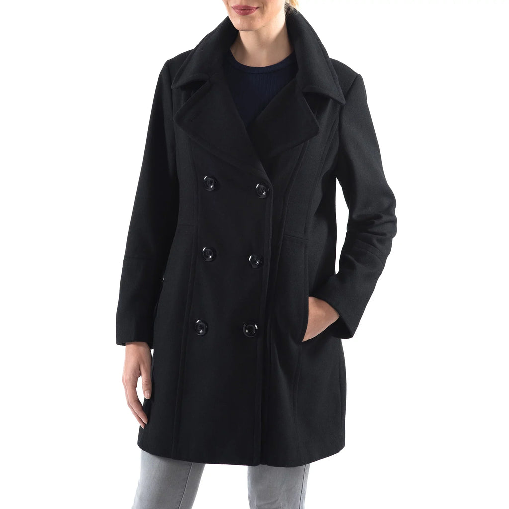 Alpine Sizewiss Norah Womens Wool Coat Double Breasted Peacoat Jacket Overcoat