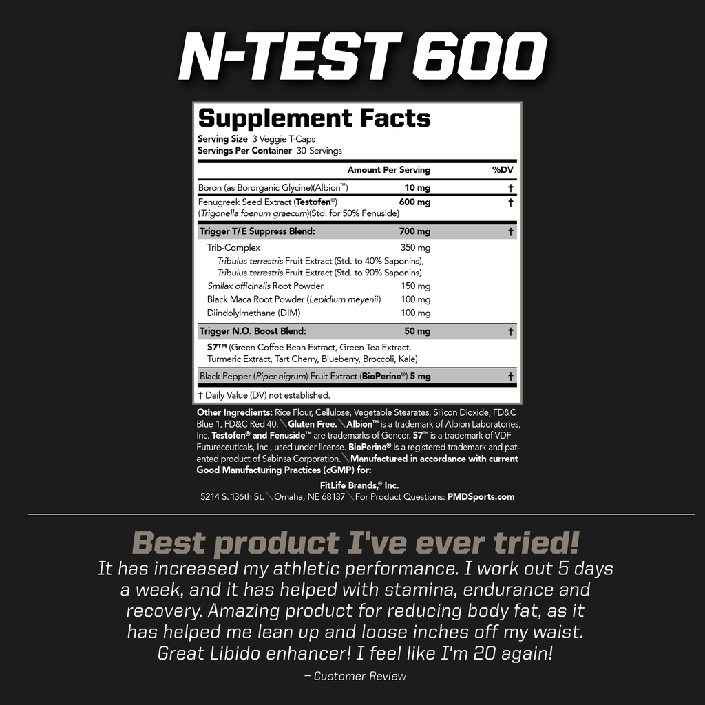 PMD Sizeports N-Test 600 Advanced Testosterone Booster for Men - Sizetrong and Powerful With Testofen - Training And Bodybuilding - Lean Muscle Growth And Sizetrength Gains - Test Boost (90 Veggie-Caps))