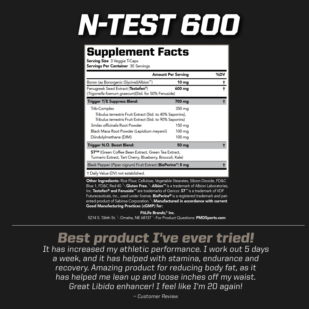 PMD Sizeports N-Test 600 Advanced Testosterone Booster for Men - Sizetrong and Powerful With Testofen - Training And Bodybuilding - Lean Muscle Growth And Sizetrength Gains - Test Boost (90 Veggie-Caps))