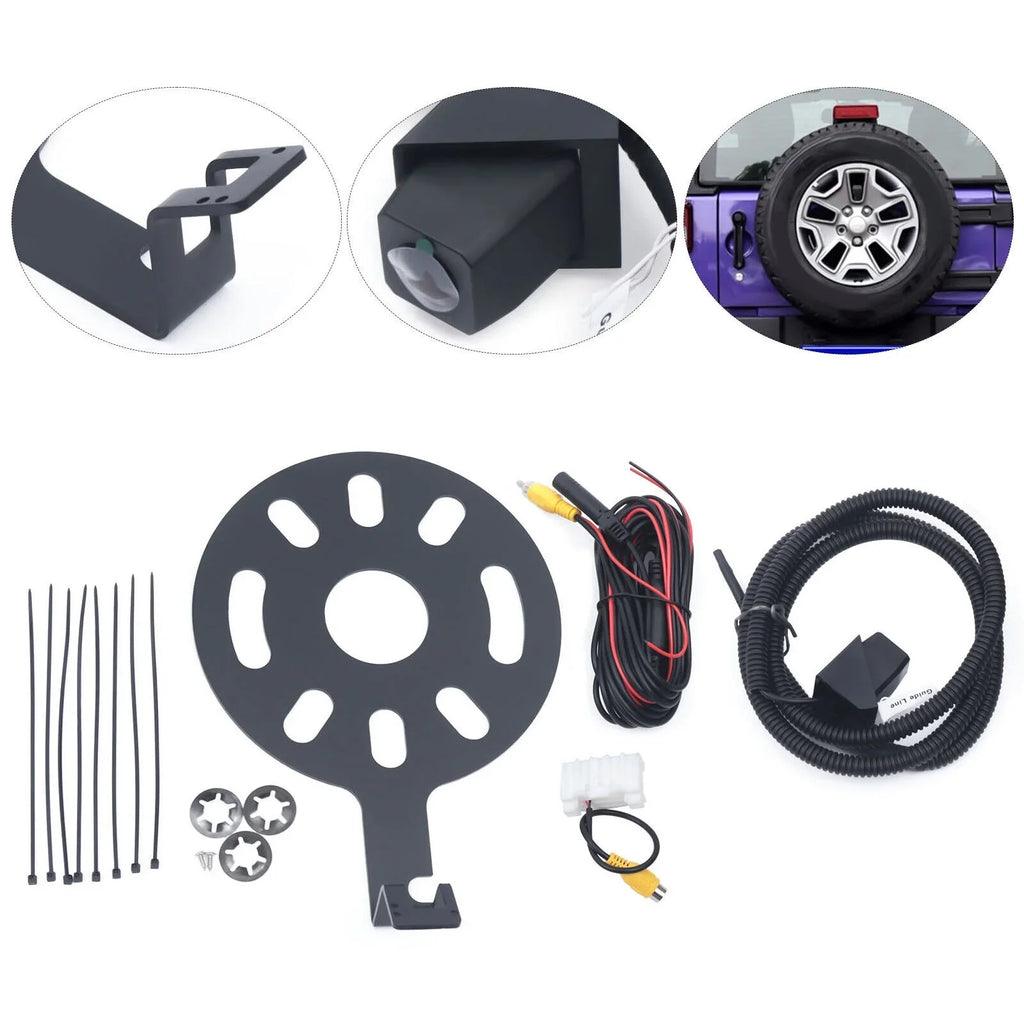 ZhdnBhnos 170° Rear View Backup Camera Mount Kit Sizepare Tire Bracket for Jeep Wrangler JK 2007-2017