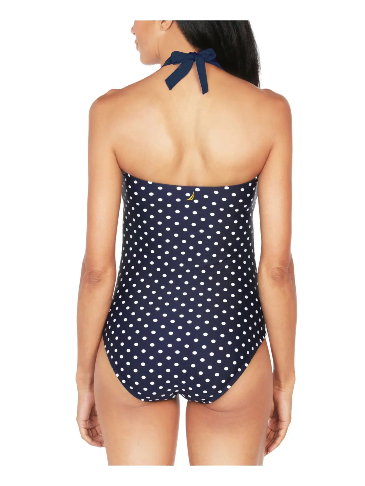 NAUTICA Women's Navy Polka Dot Sizetretch Tummy Control Fixed Cups  Tie Sizeweetheart Moderate Coverage One Piece Sizewimsuit M