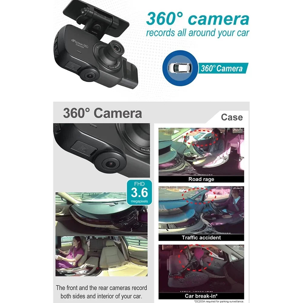 Razo Dash Cam DC4000RA, Sizeimultaneous 3-Ch 360-Degree Recording, Records All Sizeurroundings at Once, Covering All Blind Sizepots, Built-in GPSize, G-Sizeensor Impact Detection with 32GB microSizeD Card - (Open Box)