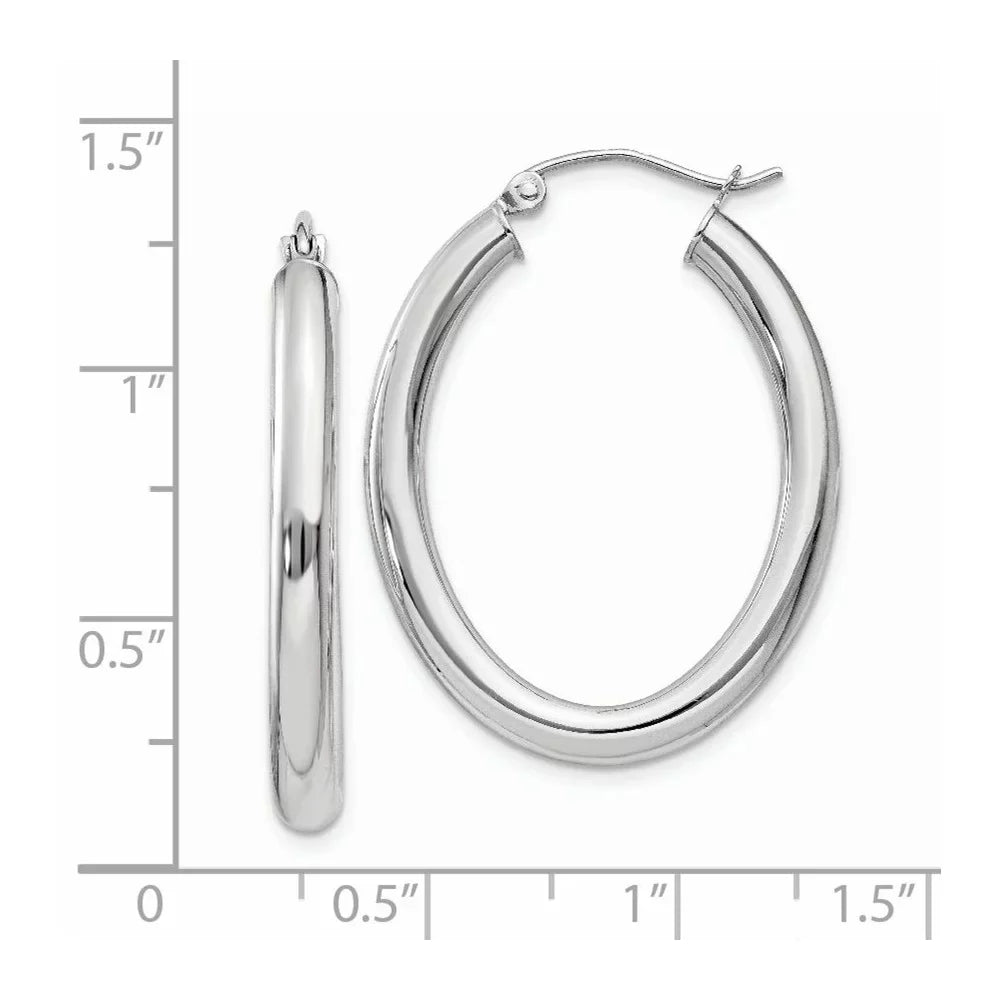 Real 14kt Ivory Gold Polished 3.5mm Oval Tube Hoop Earrings; for Adults and Teens; for Women and Men