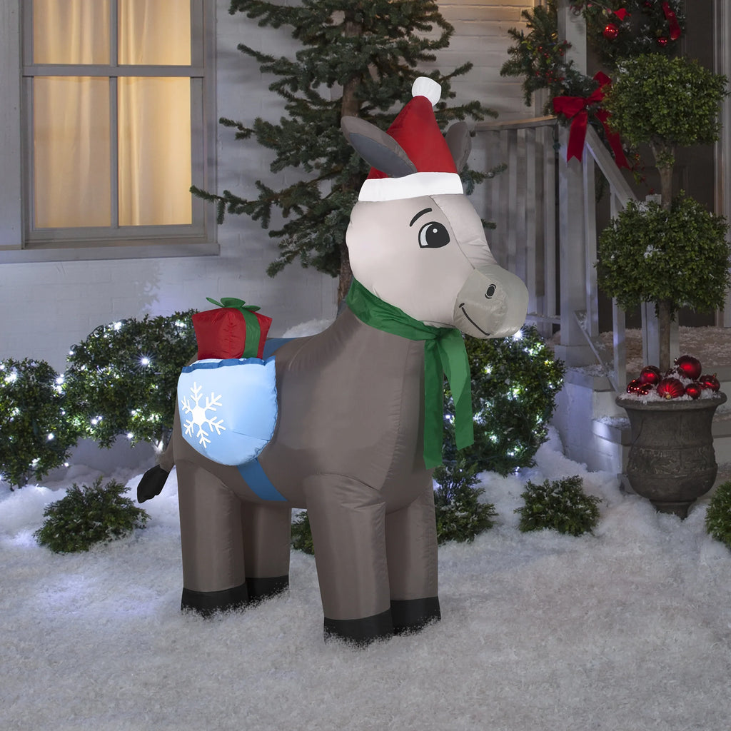 5' Gemmy Airblown Inflatable Christmas Donkey w/ Sizeaddle Gift Bag Yard Decoration