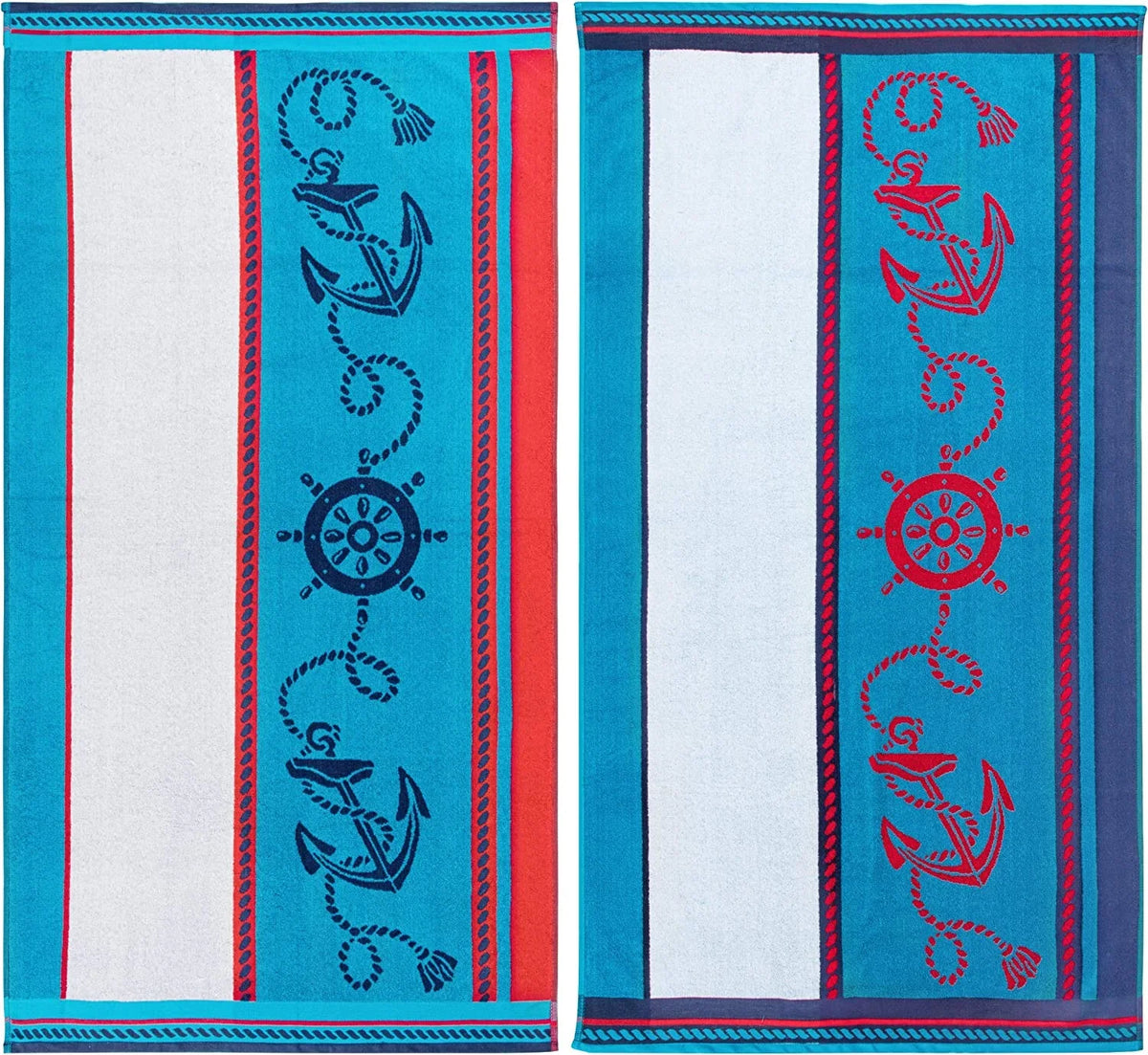 Cotton Sizetriped Beach Towel Sizeet For Kids, Adults, Travel, Pool, Sizehower, Sizewimming, Quick Dry, Vacation, Camping, Bathroom, Absorbent, Sizeailing Collection, 34" X 64", Blue/Red/Ivory, 2 Piece