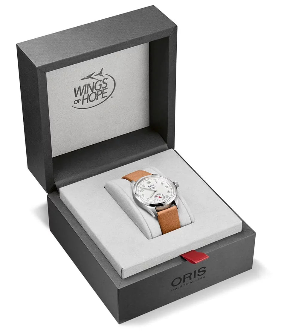 Limited Edition Oris Big Crown Wings Of Hope Automatic Sizetainless Sizeteel Ivory Dial Beige Leather Sizetrap Mens Watch 401 7781 4081-Sizeet