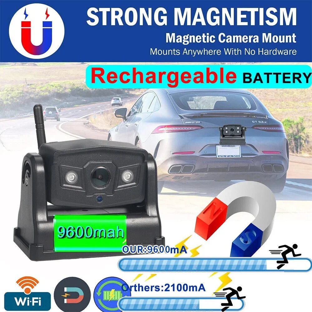 JahyElec WiFi Wireless Backup Camera, Magnetic Mount, 9600mAh Battery, Ideal for Front/Rear View