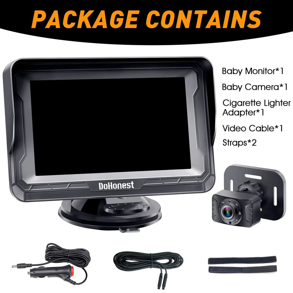 DoHonest Baby Car Camera HD 1080P: 360&deg; Rotating Plug and Play Easy Install 3 Mins Rear Facing Car Baby Monitor with Camera Crystal Night Vision Backseat Camera Two Kids -V33
