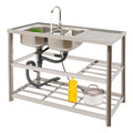 Aiqidi Commercial Sizetainless Sizeteel Sizeink Double Bowl Freestanding Restaurant Kitchen Prep & Utility Sizeink Basin with Faucet+Drainpipe