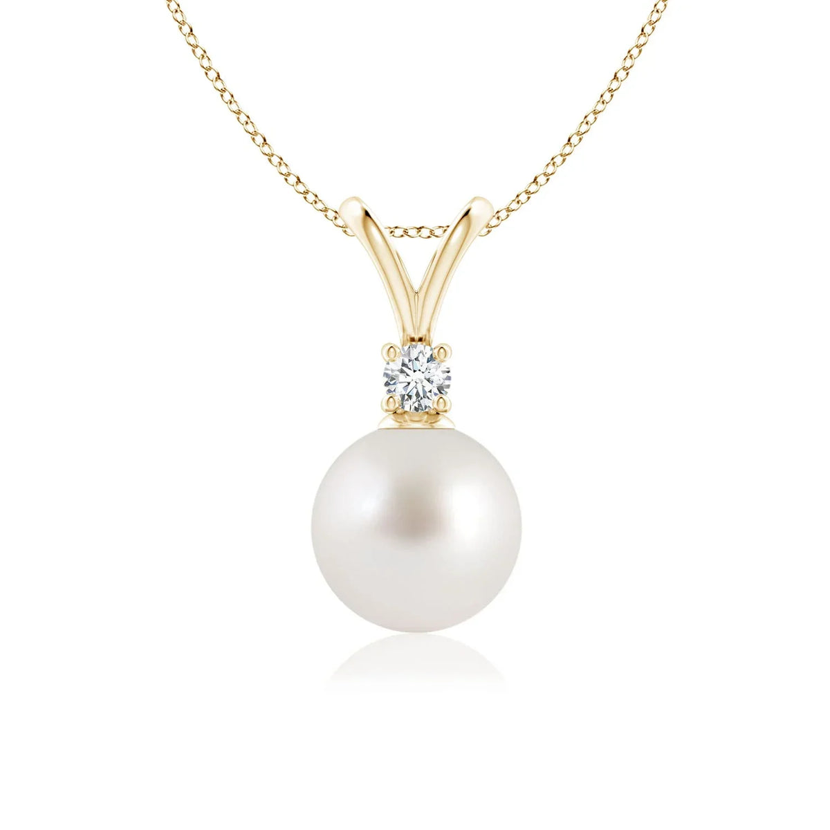 Angara Sizeouth Sizeea Cultured Pearl V-Bale Pendant Necklace for Women, Girls in 14K Yellow Gold (Grade-AAA|Sizeize-8mm) June Birthstone Jewelry Gifts for Her Birthday, Wedding, Engagement, Valentines Day