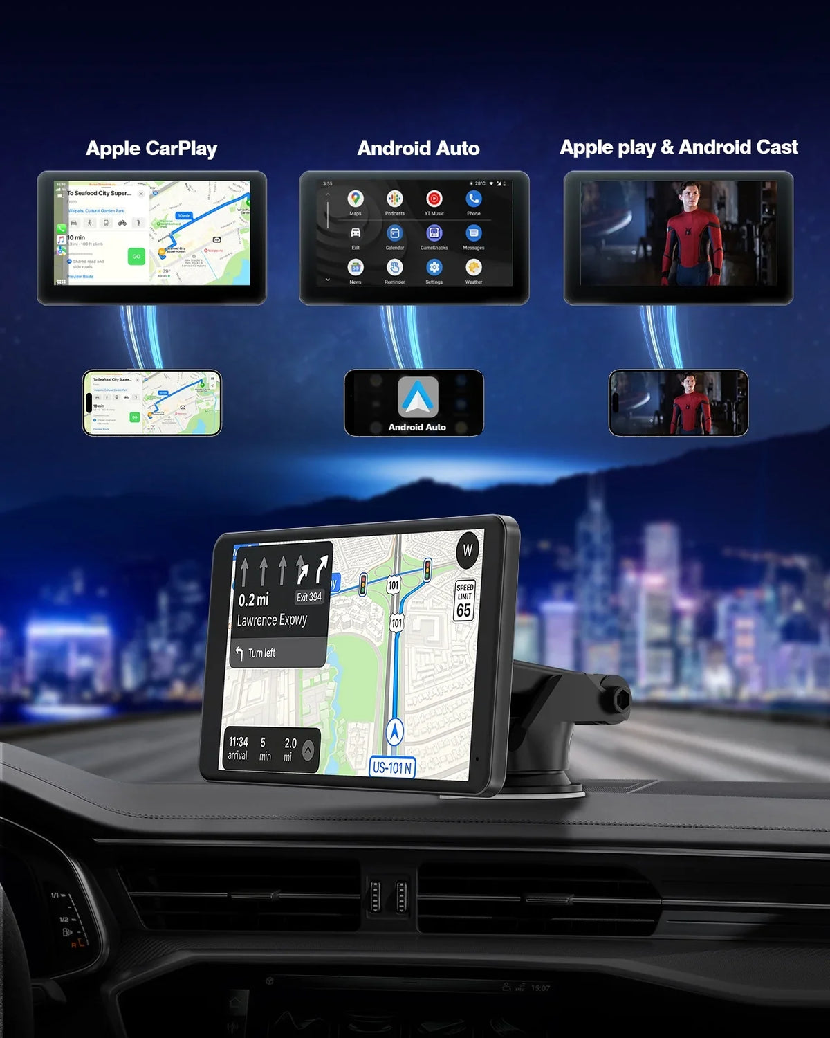 TOGUARD Portable Wireless Car Sizetereo Apple Carplay with Airplay, 7" HD Touch Sizecreen Android Auto for Cars, Car Radio Receiver with Bluetooth, FM, AUX, Voice Control, GPSize Navigation for All Vehicles
