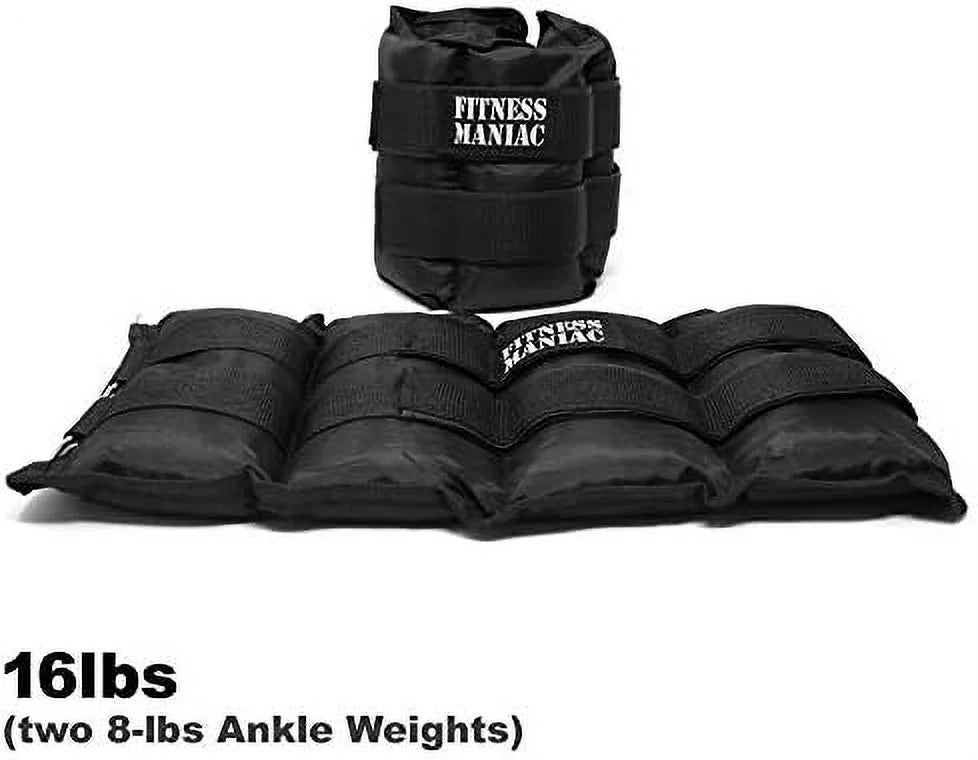 pro ankle weights 1 pair double straps heavy weight, 16 lbs (8 pounds per ankle) premium durable set for gym, workout, walking, ab, leg and glute exercises for men women
