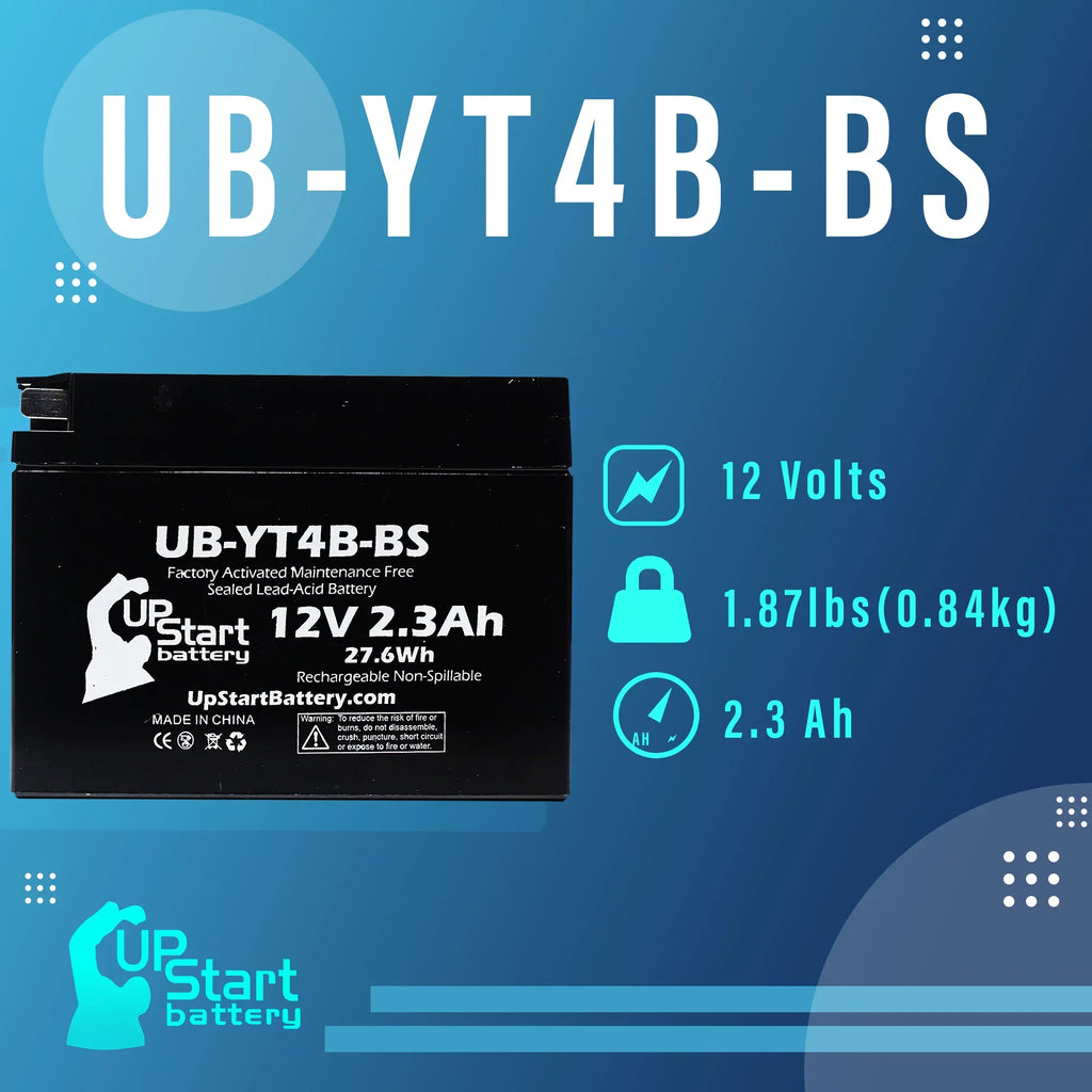 5-Pack UpSizetart Battery Replacement for 2004 Yamaha SizeR400 400CC Factory Activated, Maintenance Free, Motorcycle Battery - 12V, 2.3Ah, UB-YT4B-BSize