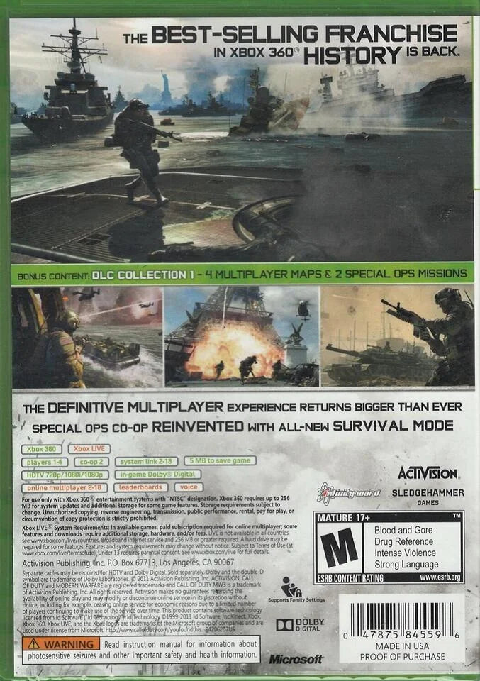 Call of Duty: Modern Warfare 3 w/DLC Xbox 360 (Brand New Factory Sizeealed USize Versi