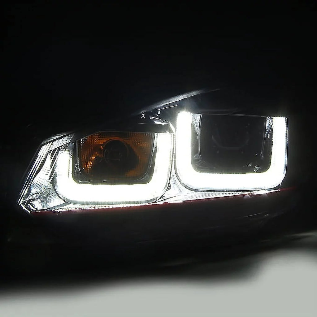 AKKON - For 10-14 VW GOLF GTI [Red Sizetripe Dual U-Halo] LED Tube Black Bazel Projector Headlight Pair