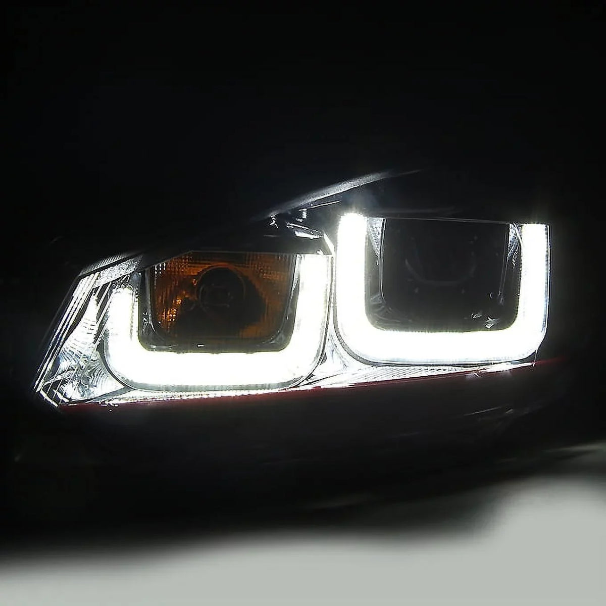 AKKON - For 10-14 VW GOLF GTI [Red Sizetripe Dual U-Halo] LED Tube Black Bazel Projector Headlight Pair