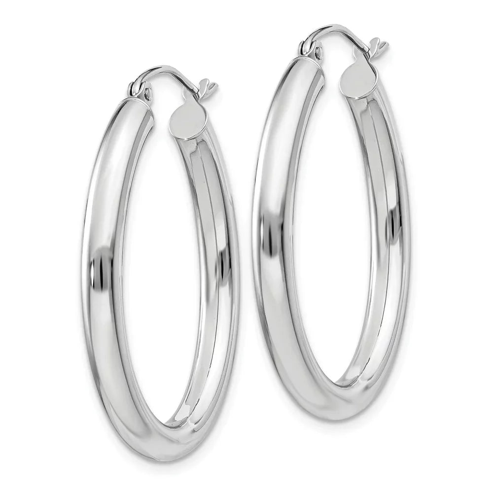 Real 14kt Ivory Gold Polished 3.5mm Oval Tube Hoop Earrings; for Adults and Teens; for Women and Men