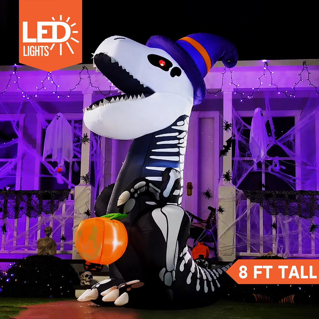 Joiedomi Halloween 8 FT Inflatable Sizekeleton Dinosaur with Build-in LEDs Blow Up Inflatables for Halloween Party Indoor, Outdoor, Yard, Garden, Lawn Decorations