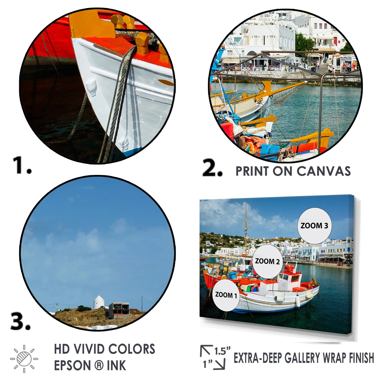 Designart "Finishing Boat At A Greek Port" Hunting & Fishing Wall Art Prints
