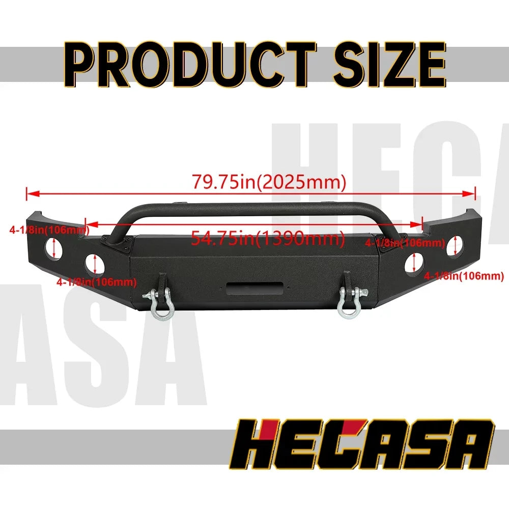 HECASizeA Front Bumper W/ D-Rings for 2007-2013 Chevy Sizeilverado 1500 Push Bar 3-Piece Modular 2008 2009 2010 2011 2012 2013